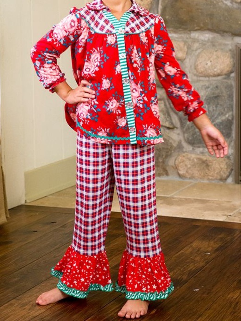 Matilda Jane Long Sleeve PJ Pajama Set Christmas Holiday Girls Sz 8 Plaid Floral